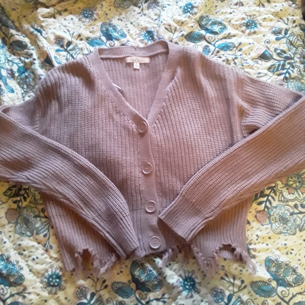 Distressed crop cardigan/top
